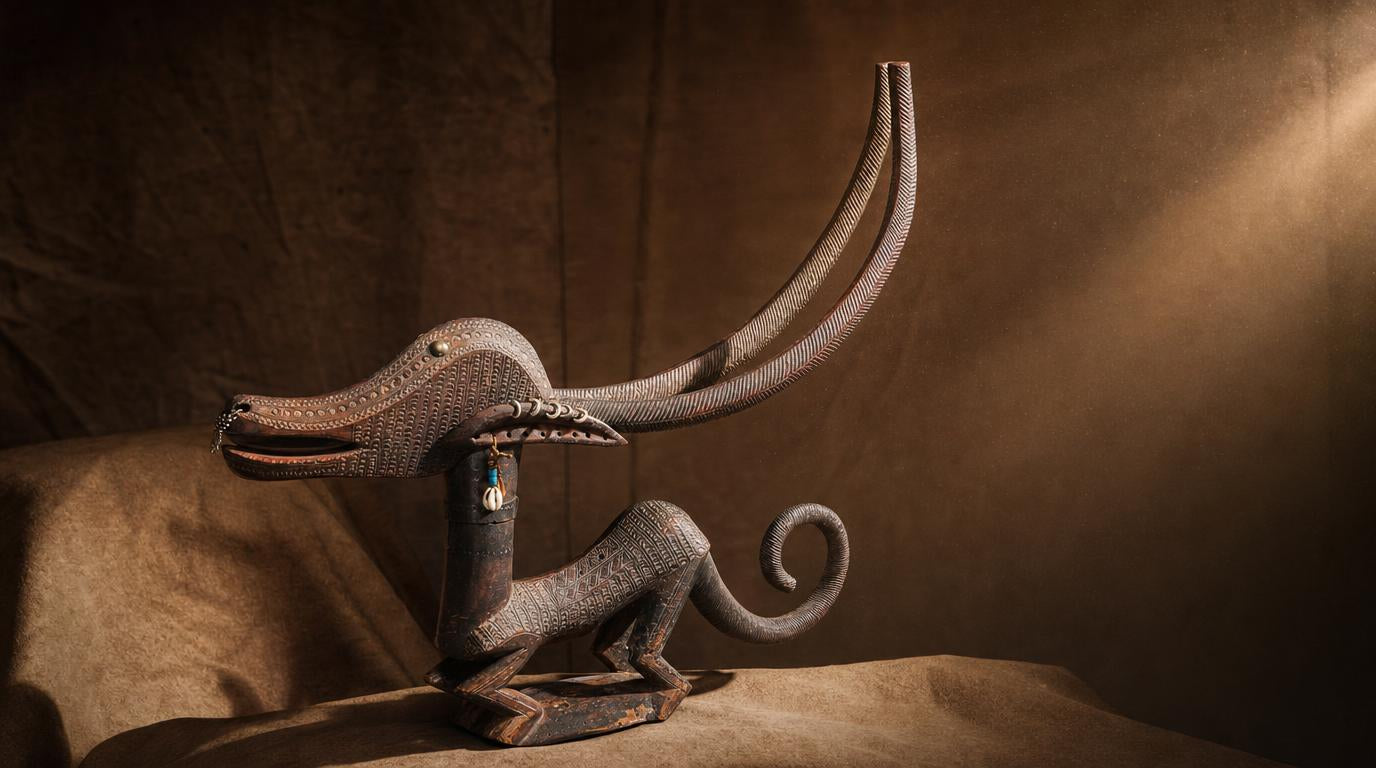 Bambara Chi Wara wooden antelope headdress with geometric carved patterns