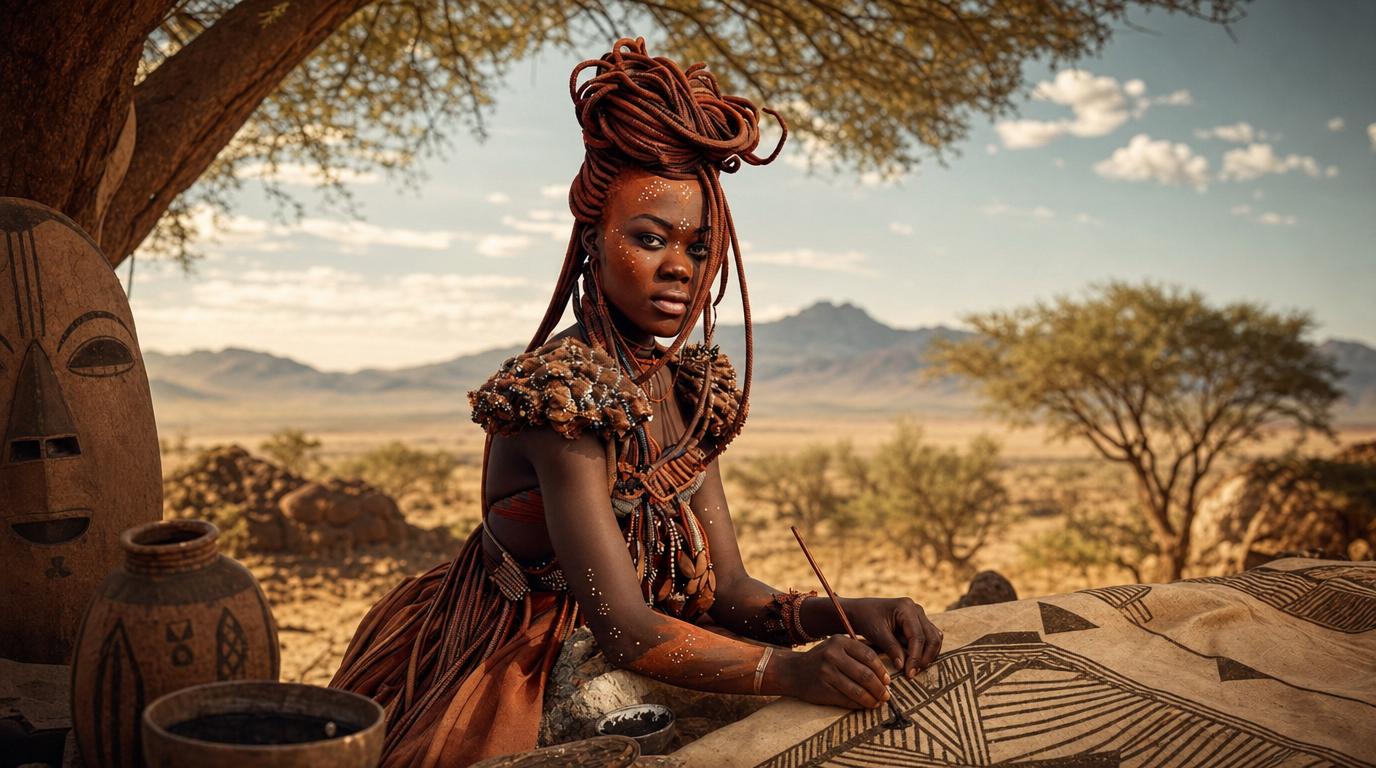 Bamana artisan painting traditional patterns on cotton fabric with mud in Mali