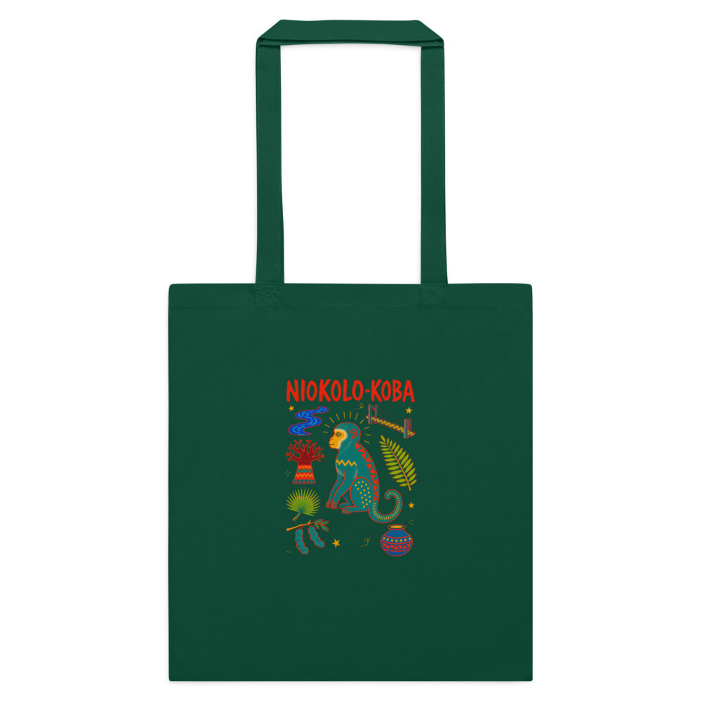 Tote Niokolo, éparpillé Niokolo-Koba imprimé sur la toile, coloris Vert bouteille, vu de face