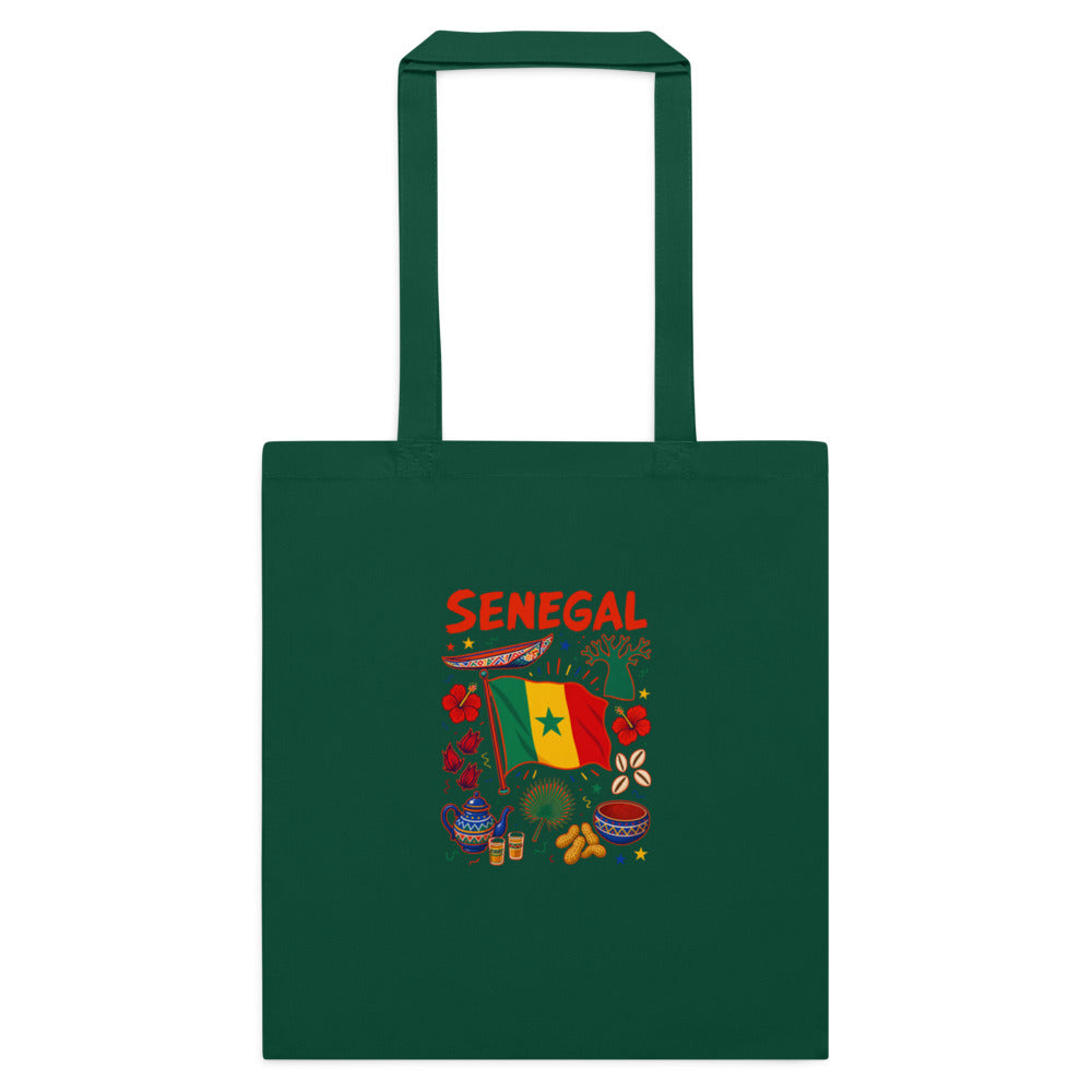 Tote Niokolo, éparpillé Sénégal imprimé sur la toile, coloris Vert bouteille, vu de face