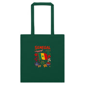 Tote Niokolo, éparpillé Sénégal imprimé sur la toile, coloris Vert bouteille, vu de face