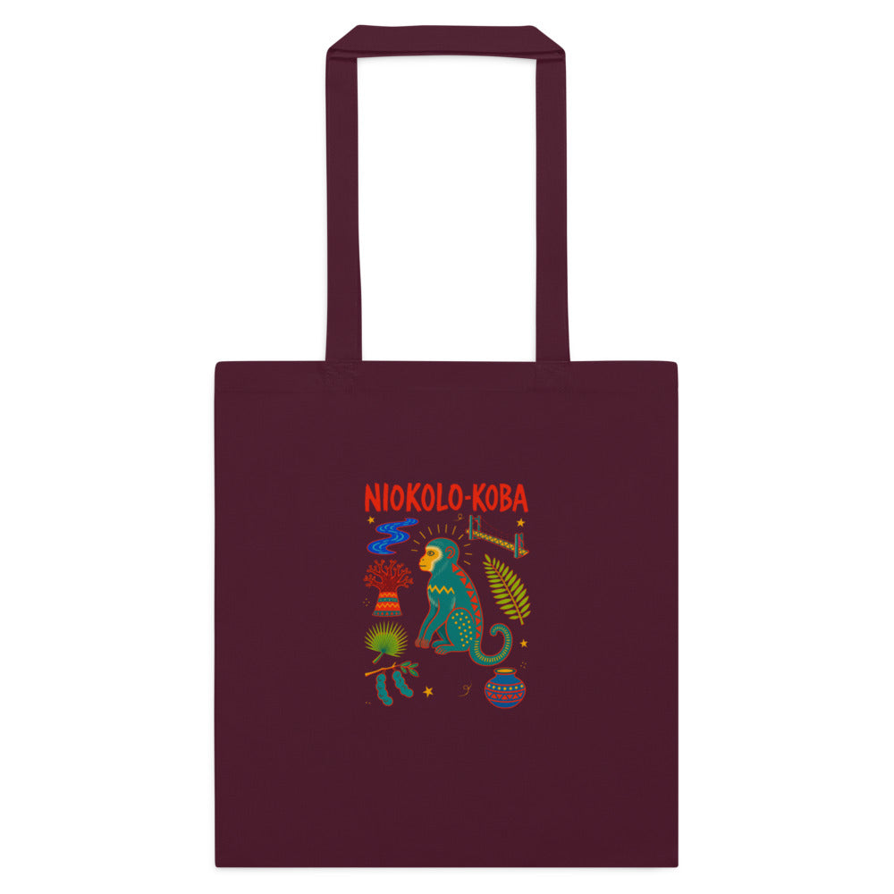 Tote Niokolo, éparpillé Niokolo-Koba imprimé sur la toile, coloris Bordeaux, vu de face