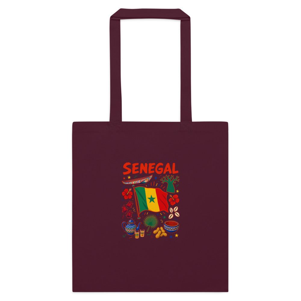 Tote Niokolo, éparpillé Sénégal imprimé sur la toile, coloris Bordeaux, vu de face