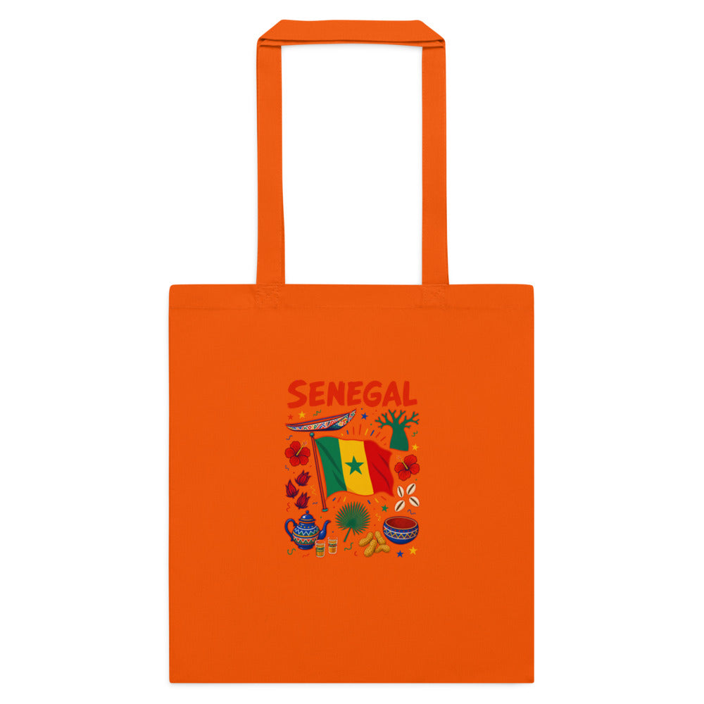 Tote Niokolo, éparpillé Sénégal imprimé sur la toile, coloris Orange, vu de face