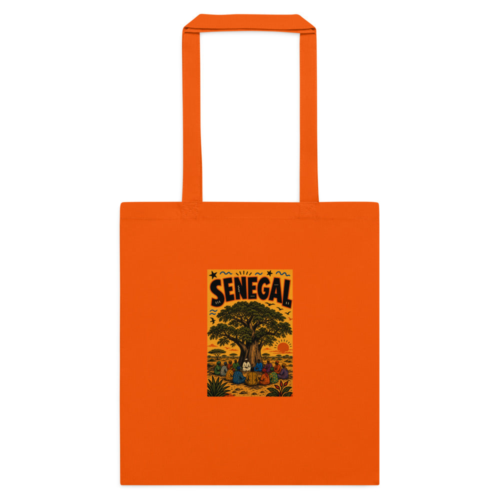 Tote Niokolo, tableau Sénégal imprimé sur la toile, coloris Orange, vu de face