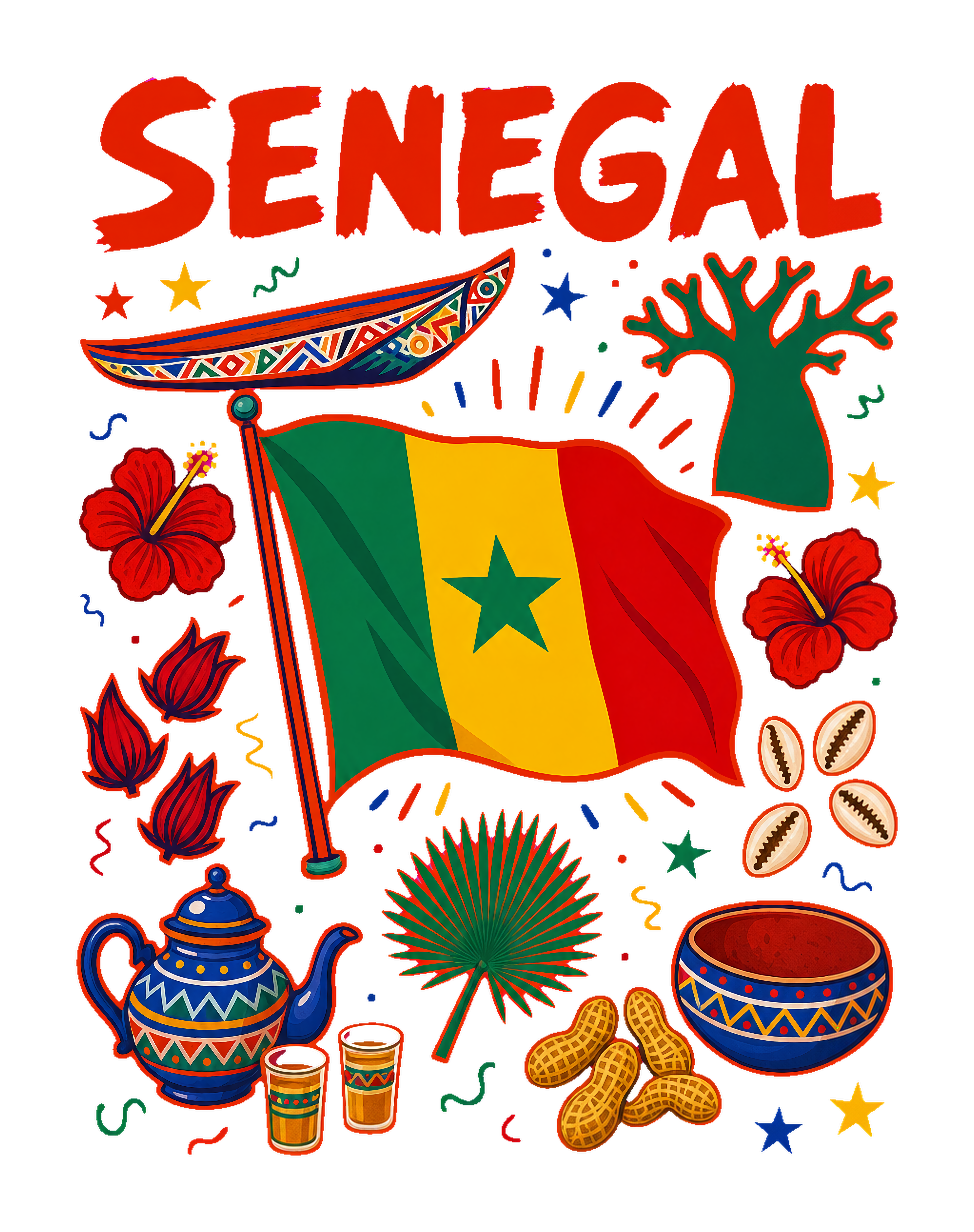 Senegal Back Print Zip Hoodie — le dessin, fichier d'impression