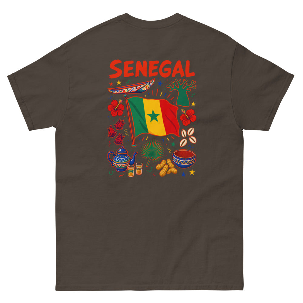 Tee Niokolo, éparpillé Sénégal imprimé dans le dos, coloris Chocolat, vu de dos
