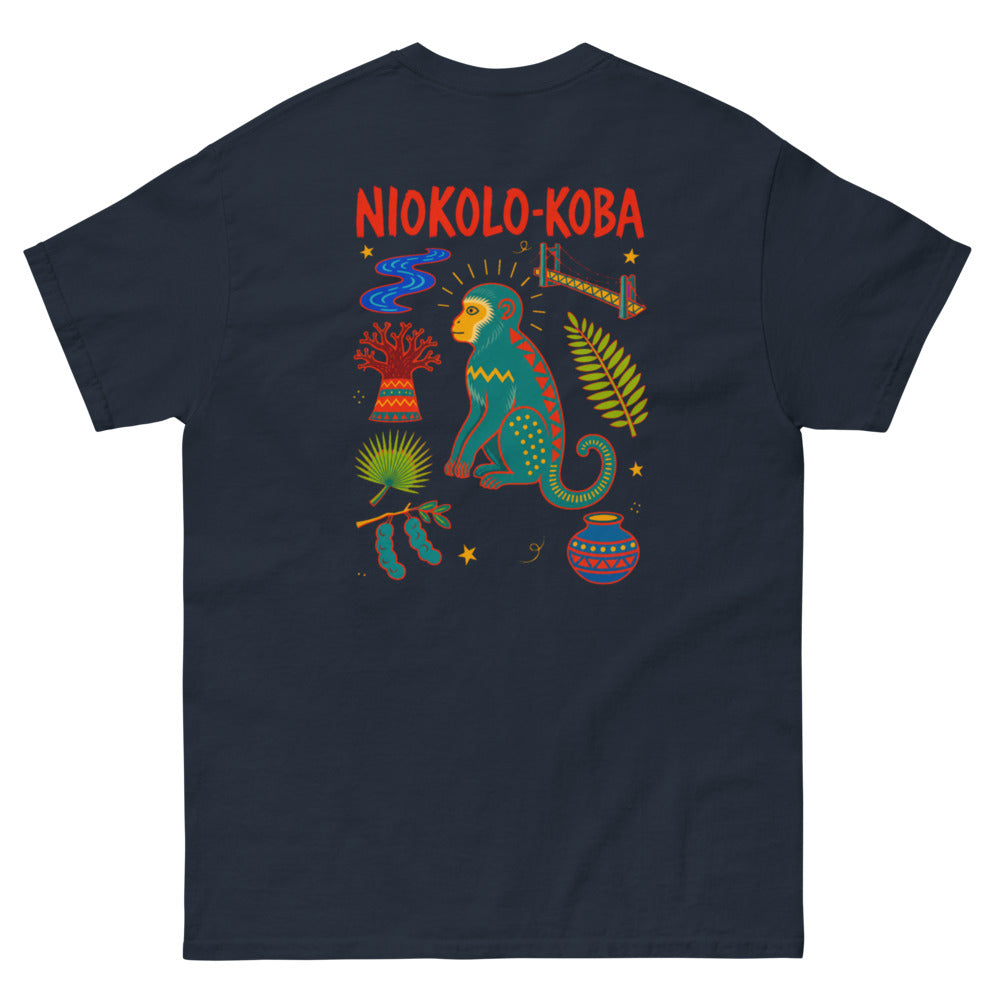 Tee Niokolo, éparpillé Niokolo-Koba imprimé dans le dos, coloris Marine, vu de dos