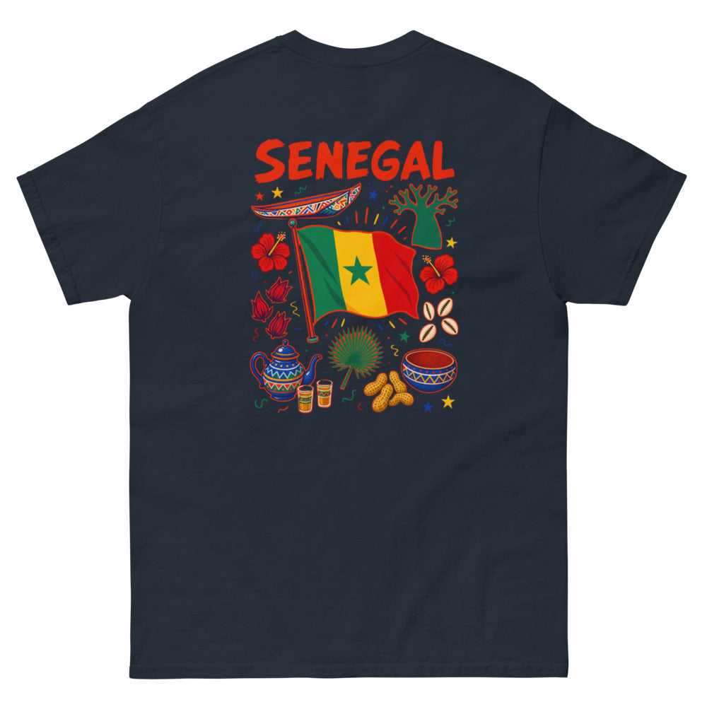 Tee Niokolo, éparpillé Sénégal imprimé dans le dos, coloris Marine, vu de dos