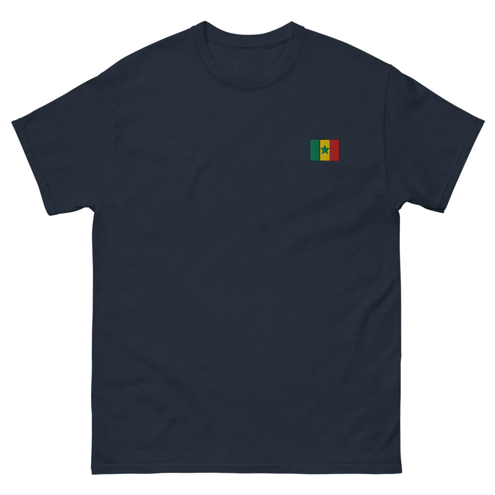 Tee Niokolo, écusson drapeau du Sénégal brodé au cœur, coloris Marine, vu de face