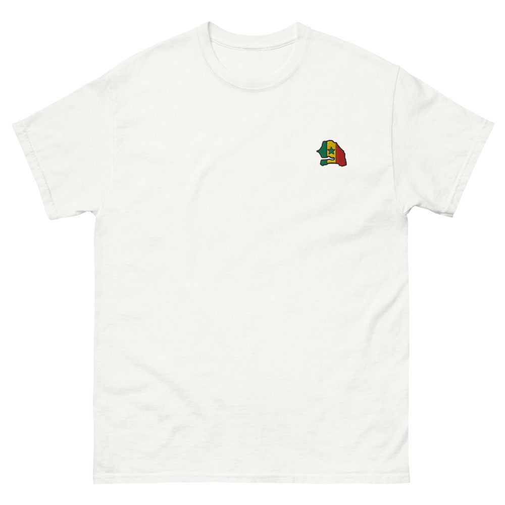 Tee Niokolo, écusson carte du Sénégal brodé au cœur, coloris Blanc, vu de face