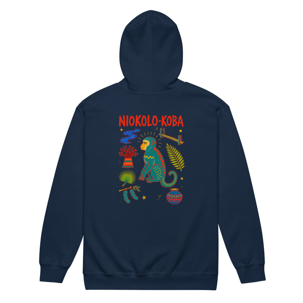 Niokolo-Koba Back Print Zip Hoodie in Navy, back view