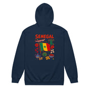 Senegal Back Print Zip Hoodie in Navy, front view