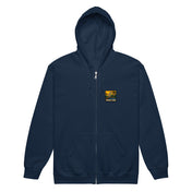 Sweat zippé Niokolo, patch Niokolo-Koba imprimé au cœur, coloris Marine, vu de face