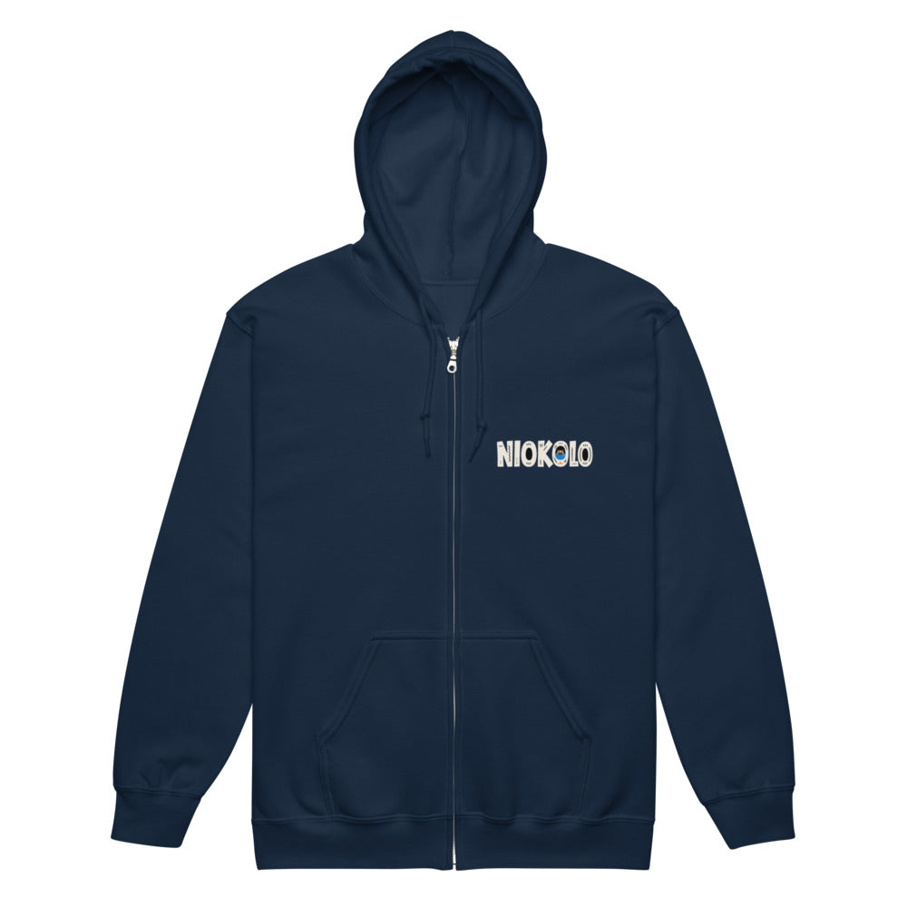 Niokolo Logo Zip Hoodie in Navy, front view