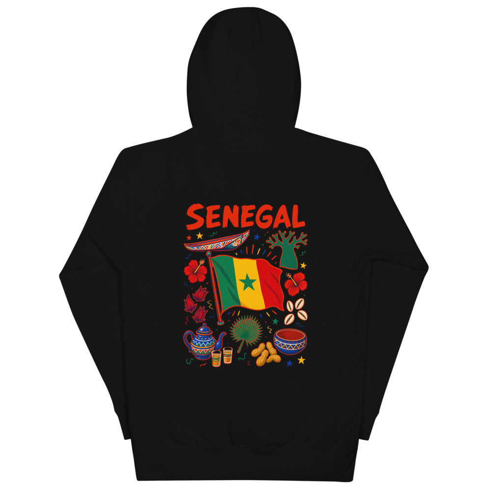 Senegal Back Print Hoodie in Black, back view