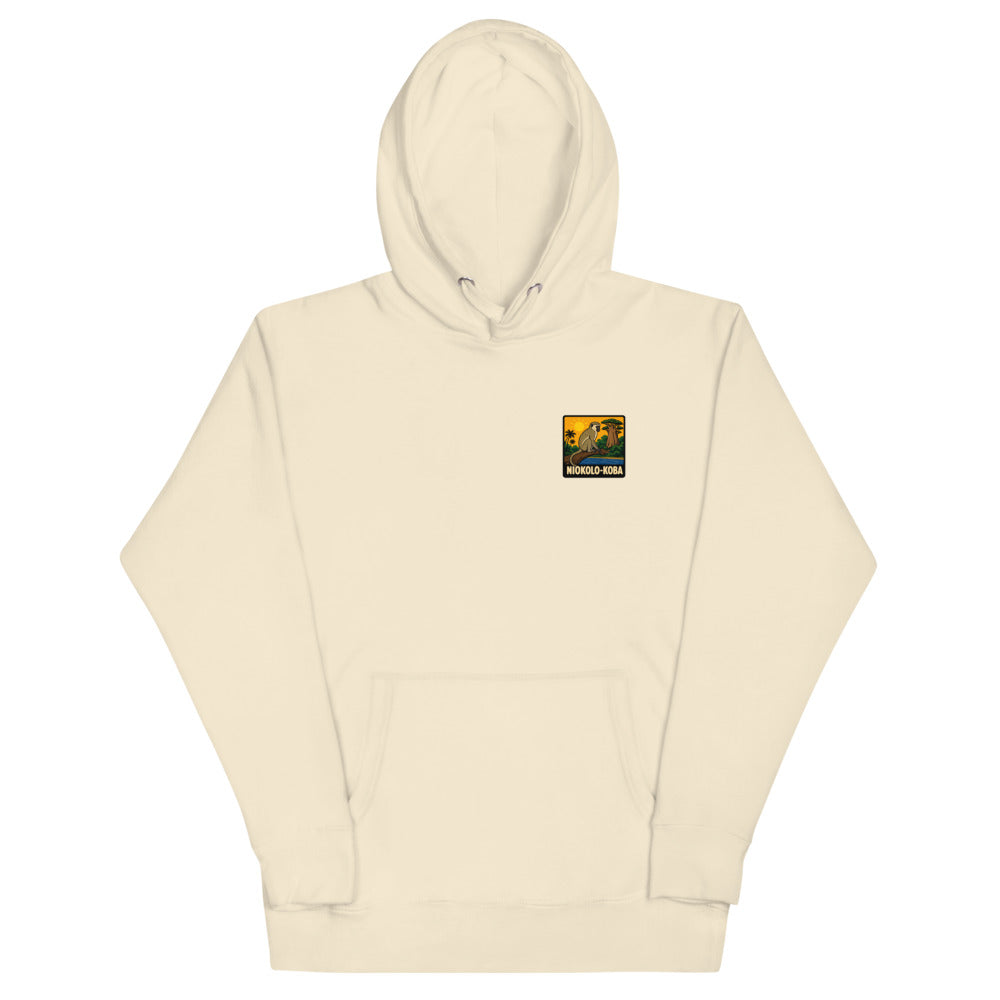 Hoodie Niokolo, patch Niokolo-Koba imprimé au cœur, coloris Sable, vu de face