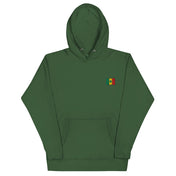 Hoodie Niokolo, écusson drapeau du Sénégal brodé au cœur, coloris Vert forêt, vu de face