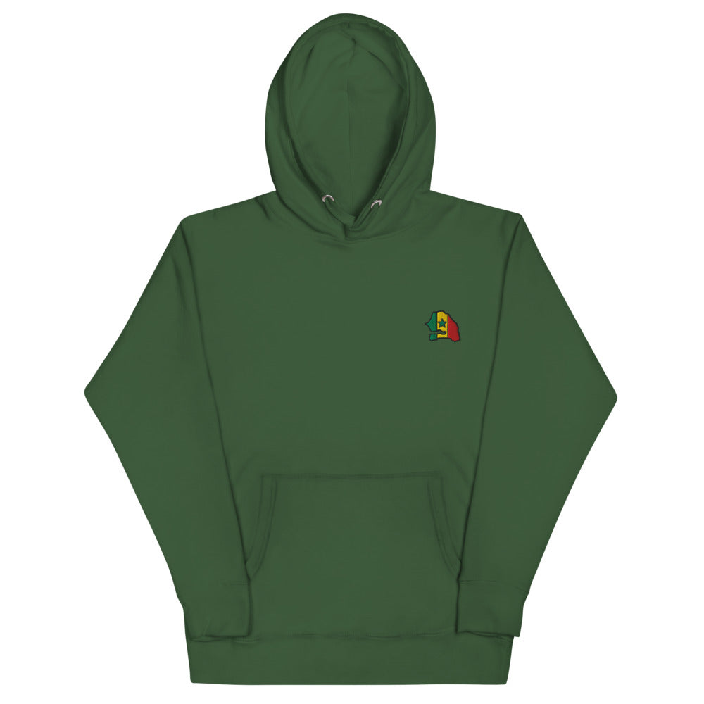 Senegal Map Badge Hoodie in Forest Green, front view