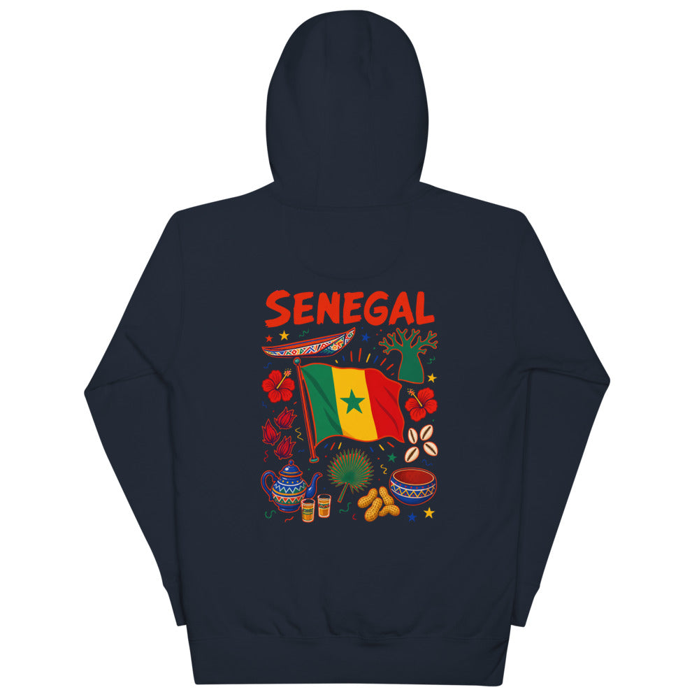Senegal Back Print Hoodie in Navy Blazer, back view