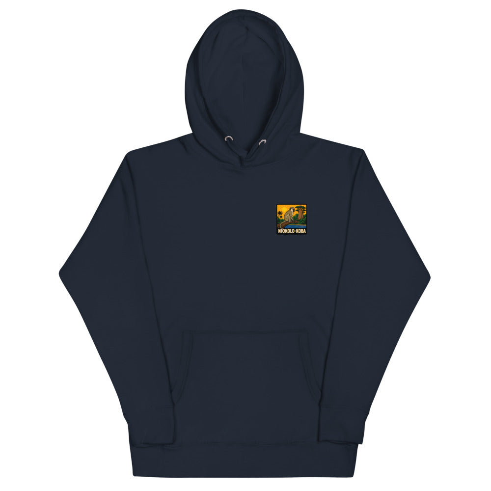 Hoodie Niokolo, patch Niokolo-Koba imprimé au cœur, coloris Bleu marine, vu de face