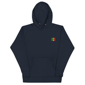 Hoodie Niokolo, écusson drapeau du Sénégal brodé au cœur, coloris Bleu marine, vu de face