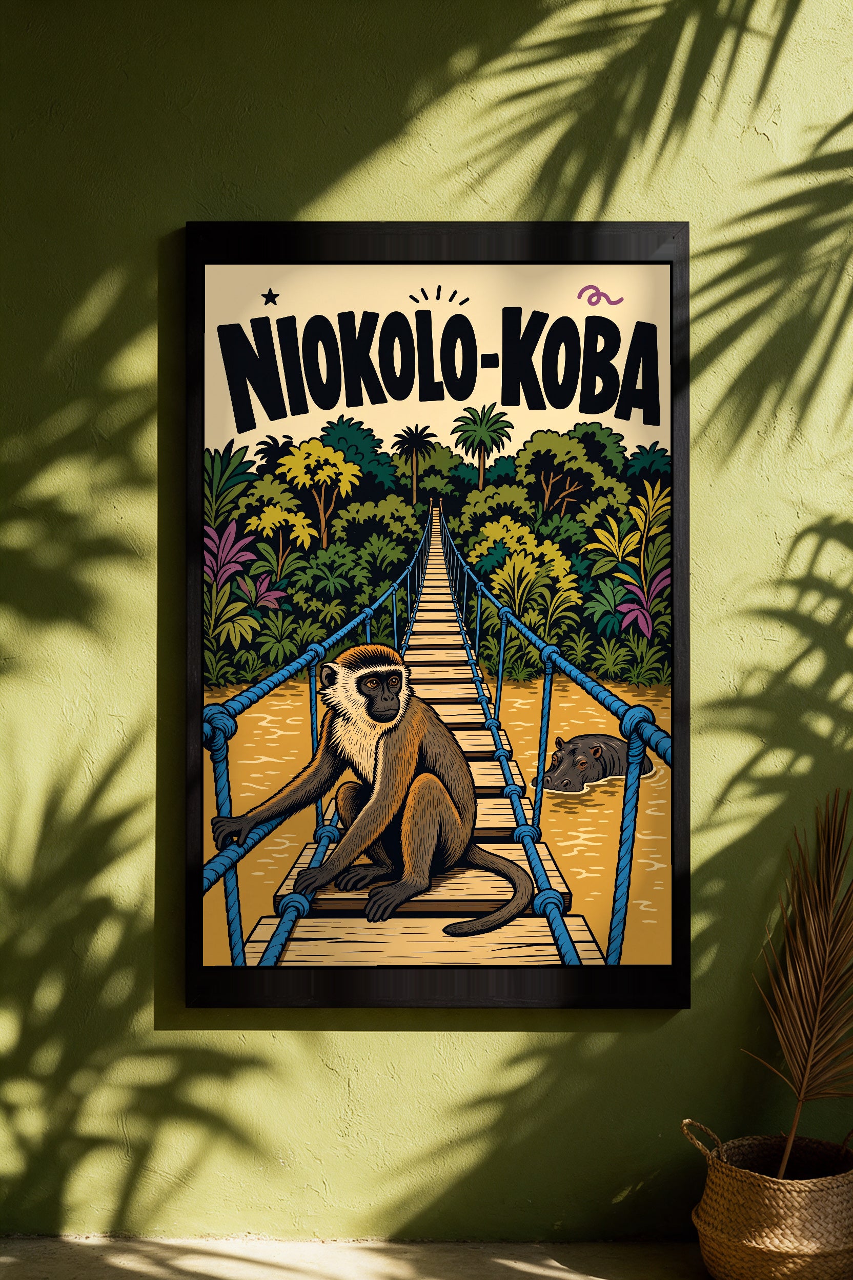 Niokolo-Koba — affiche encadrée en mise en situation, accrochée au mur