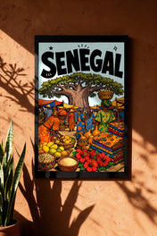 Senegal — affiche encadrée en mise en situation, accrochée au mur (rendu corrigé)