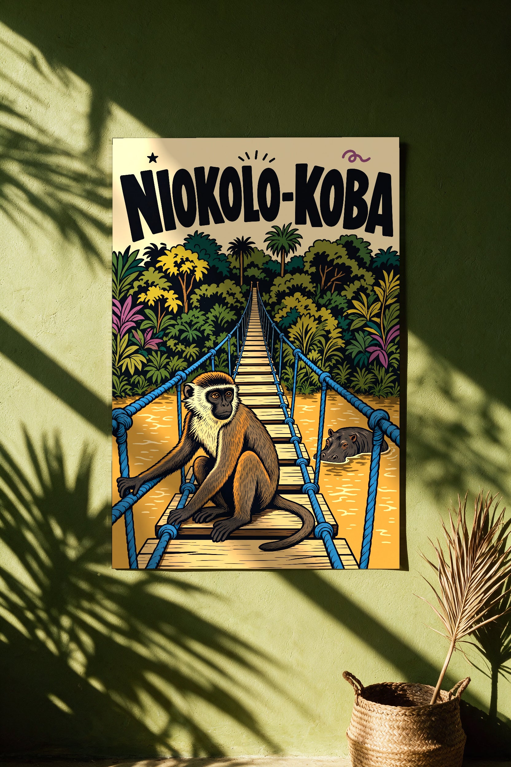 Niokolo-Koba — affiche non encadrée en mise en situation, accrochée au mur