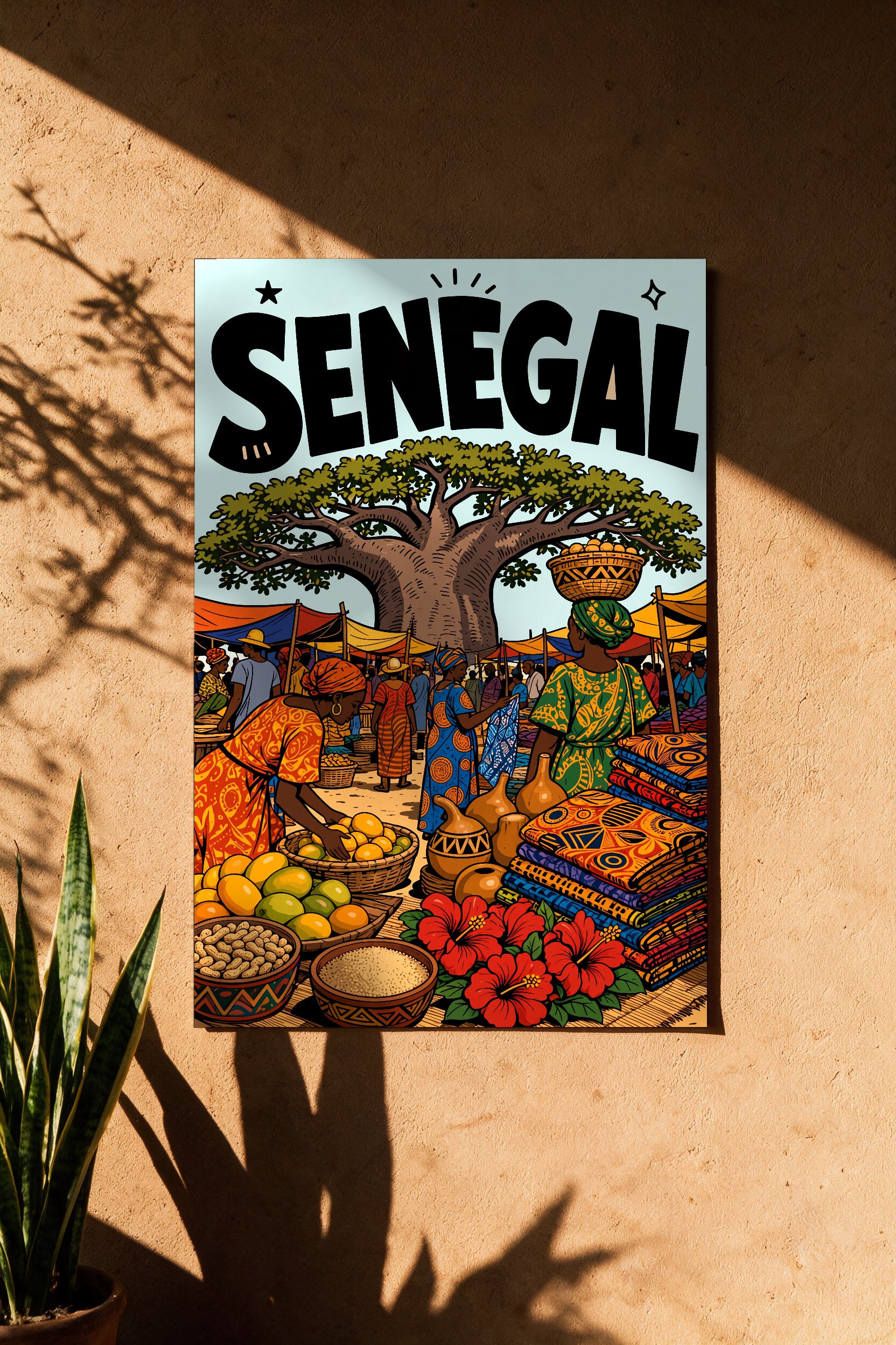 Senegal — affiche non encadrée en mise en situation, accrochée au mur