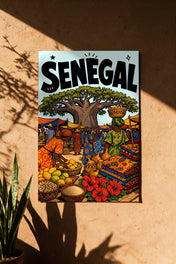 Senegal — affiche non encadrée en mise en situation, accrochée au mur