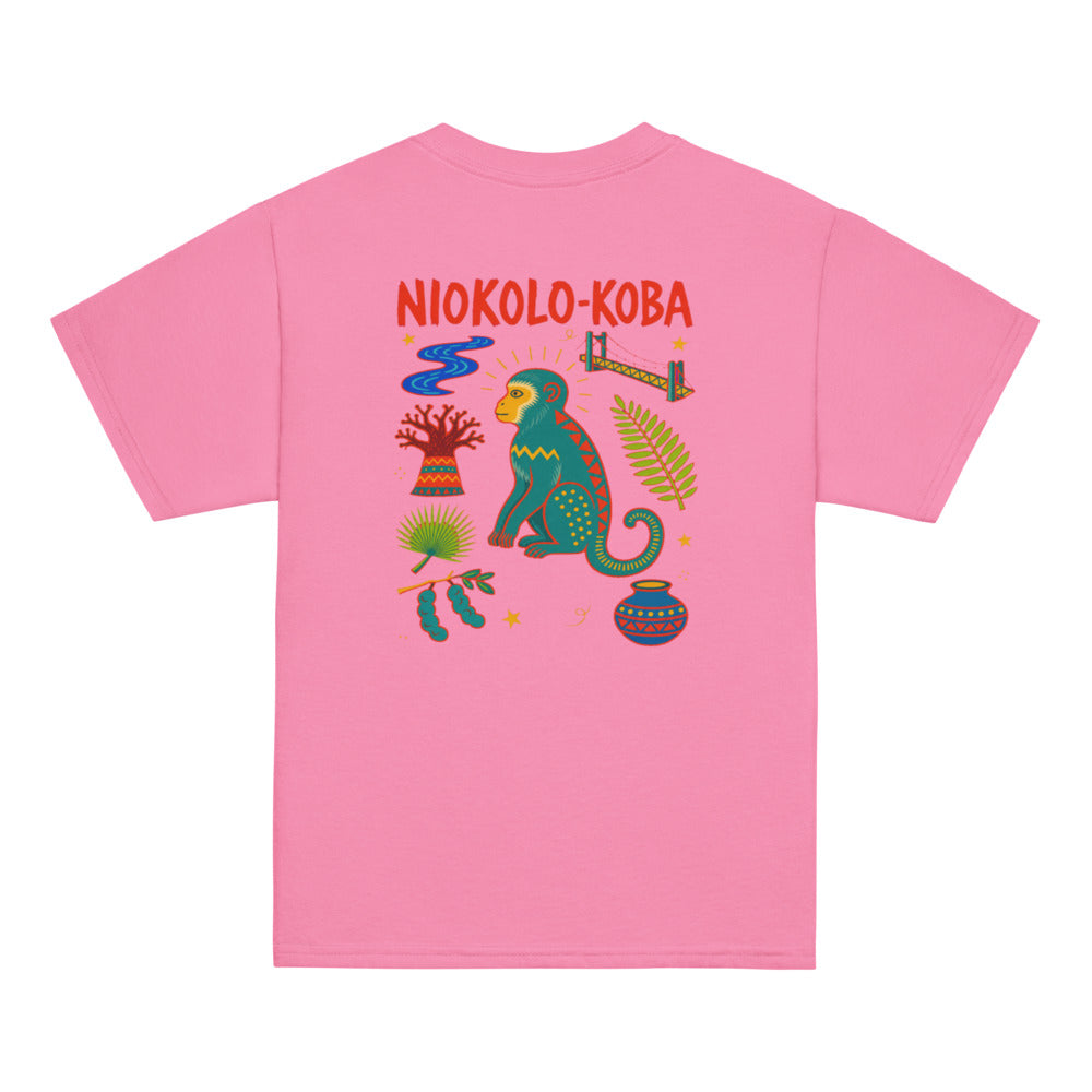 Tee enfant Niokolo, éparpillé Niokolo-Koba imprimé dans le dos, coloris Azalée, vu de dos