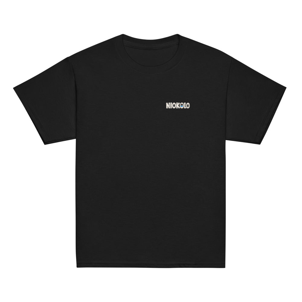 Tee enfant Niokolo, logo Niokolo imprimé au cœur, coloris Noir, vu de face