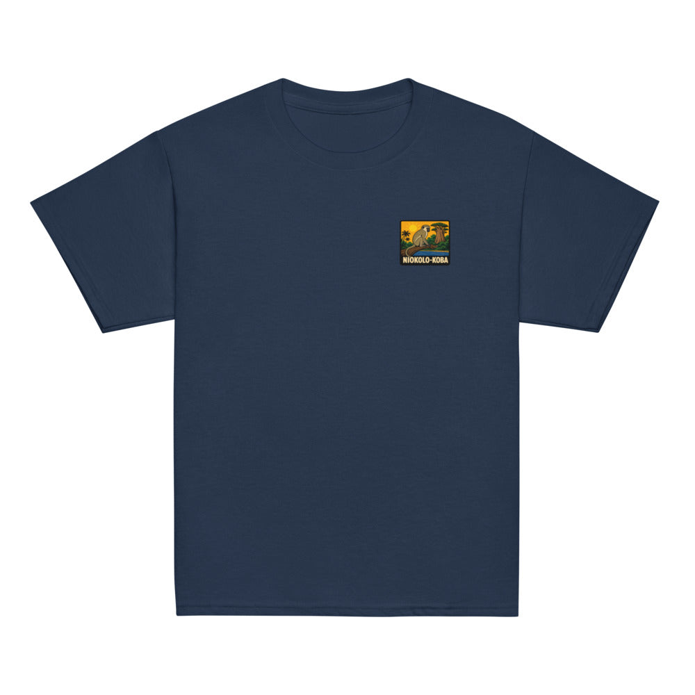 Tee enfant Niokolo, patch Niokolo-Koba imprimé au cœur, coloris Marine, vu de face