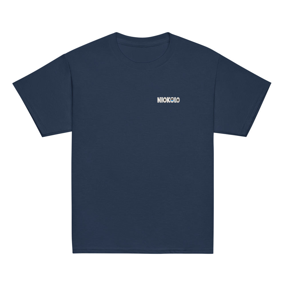 Tee enfant Niokolo, logo Niokolo imprimé au cœur, coloris Marine, vu de face