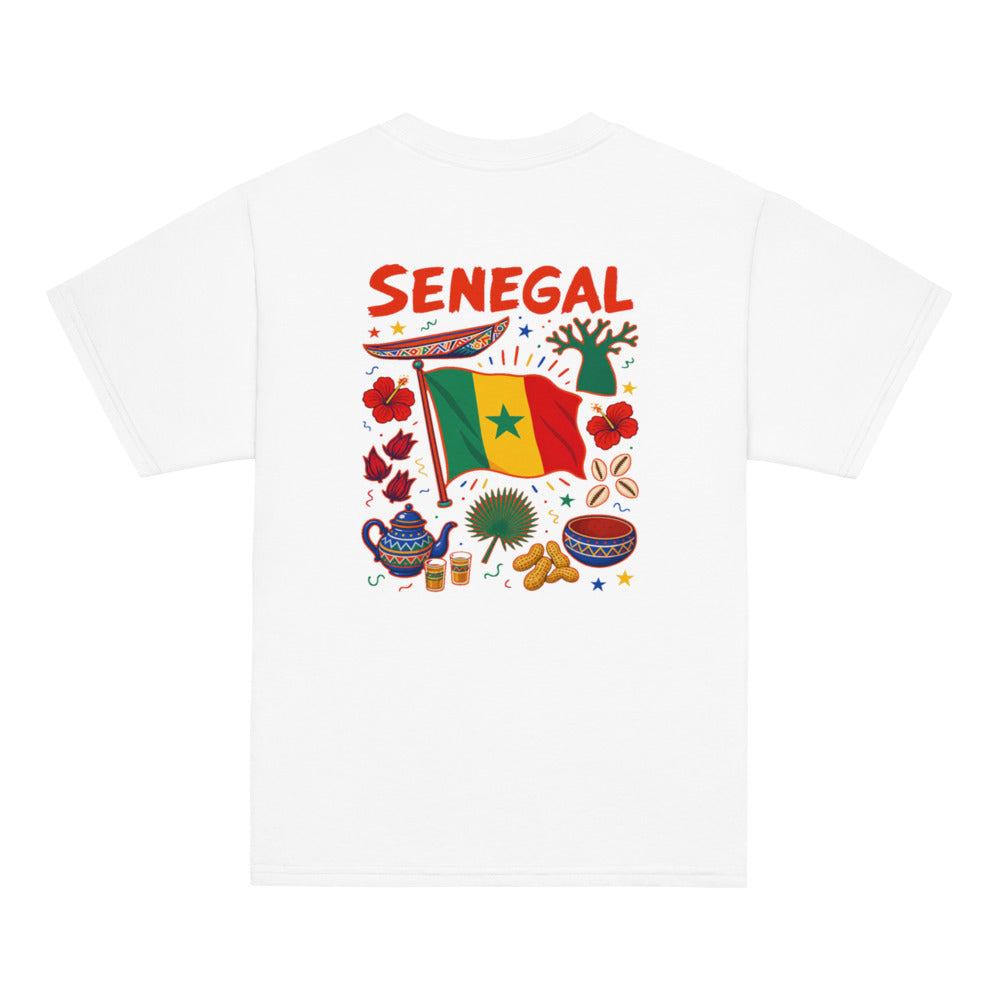 Senegal Back Print Kids Tee in White, back view
